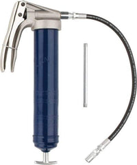 Lincoln - 7,500 Max psi, Flexible Pistol Grease Gun - 14-1 & 2 oz (Cartridge) & 16 oz (Bulk) Capacity, 1/8 Thread Outlet, 39 Strokes per oz, Bulk & Cartridge Fill, Includes 6" Straight Pipe & Coupler - Americas Industrial Supply