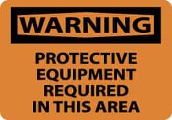 NMC - "Warning - Protective Equipment Required in This Area", 10" Long x 14" Wide, Aluminum Safety Sign - Rectangle, 0.04" Thick, Use for Accident Prevention - Americas Industrial Supply