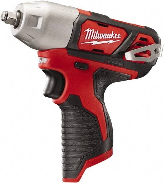 Milwaukee Tool - 3/8" Drive 12 Volt Pistol Grip Cordless Impact Wrench & Ratchet - 0 to 2,500 RPM, 0 to 3,300 BPM, 100 Ft/Lb Torque, Lithium-Ion Batteries Not Included - Americas Industrial Supply