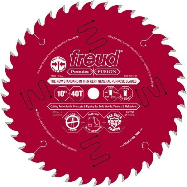 Freud - 10" Diam, 5/8" Arbor Hole Diam, 40 Tooth Wet & Dry Cut Saw Blade - Carbide-Tipped, Standard Round Arbor - Americas Industrial Supply