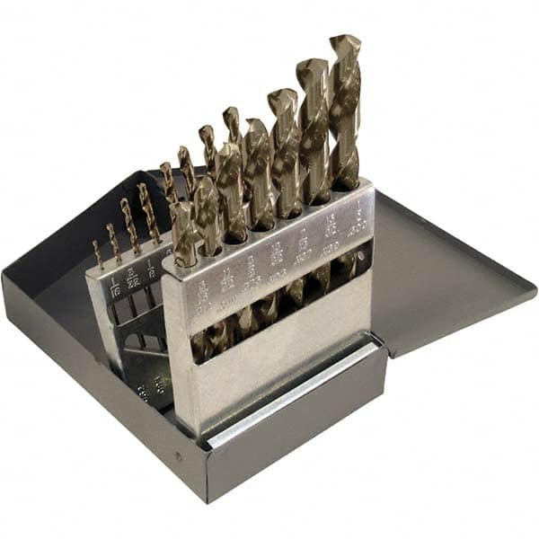 Chicago-Latrobe - 1/16 to 1/2", 135° Point, Gold Finish, Cobalt Jobber Length Drill Bit Set - Americas Industrial Supply