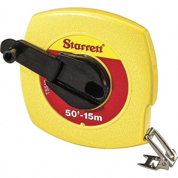 Starrett - 50' x 3/8" Yellow Blade Tape Measure - 1/8" & 1mm Graduation, L6 Graduation Style, Yellow Case - Americas Industrial Supply
