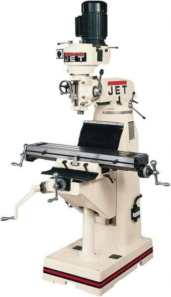 Jet - 7-7/8" Table Width x 35-3/4" Table Length, Step Pulley Control, 1 Phase Knee Milling Machine - R8 Spindle Taper, 1-1/2 hp - Americas Industrial Supply