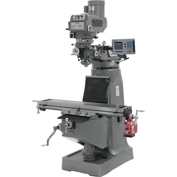 Jet - 10" Table Width x 49" Table Length, Variable Speed Pulley Control, 1 Phase Knee Milling Machine - R8 Spindle Taper - Americas Industrial Supply