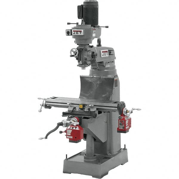 Jet - 7-7/8" Table Width x 35-3/4" Table Length, Step Pulley Control, 3 Phase Knee Milling Machine - R8 Spindle Taper, 1-1/2 hp - Americas Industrial Supply