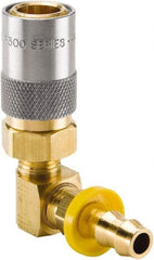 Parker - Nonthreaded Brass Hydraulic Hose Push-Lok Hose Barb Coupler & 90° Fitting - 200 psi, 6 GPM, 3/8" Hose Diam, Series Moldmate - Americas Industrial Supply