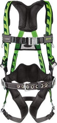 Miller - 400 Lb Capacity, Size Universal, Full Body AirCore Construction Safety Harness - Polyester, Side D-Ring, Quick Connect Leg Strap, Quick Connect Chest Strap, Black/Green - Americas Industrial Supply