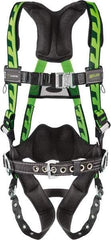 Miller - 400 Lb Capacity, Size L/XL, Full Body AirCore Construction Safety Harness - Polyester, Side D-Ring, Tongue Buckle Leg Strap, Quick Connect Chest Strap, Black/Green - Americas Industrial Supply