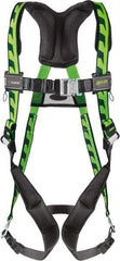 Miller - 400 Lb Capacity, Size Universal, Full Body AirCore Single D-Ring Safety Harness - Polyester, Quick Connect Leg Strap, Quick Connect Chest Strap, Black/Green - Americas Industrial Supply