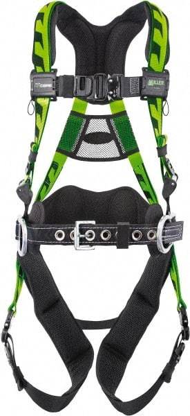 Miller - 400 Lb Capacity, Size Universal, Full Body AirCore Construction Safety Harness - Polyester, Side D-Ring, Quick Connect Leg Strap, Quick Connect Chest Strap - Americas Industrial Supply