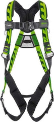 Miller - 400 Lb Capacity, Size Universal, Full Body AirCore Single D-Ring Safety Harness - Polyester, Quick Connect Leg Strap, Quick Connect Chest Strap, Black/Green - Americas Industrial Supply