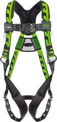 Miller - 400 Lb Capacity, Size Universal, Full Body AirCore Single D-Ring Safety Harness - Polyester, Tongue Buckle Leg Strap, Quick Connect Chest Strap, Black/Green - Americas Industrial Supply
