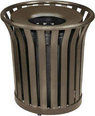 Rubbermaid - 36 Gal Bronze Round Decorative Waste Receptacle With Top - Steel, 826mm High - Americas Industrial Supply