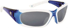 MCR Safety - Gray Lenses, Framed Safety Glasses - Anti-Fog, Scratch Resistant, Blue, White Polycarbonate/Thermoplastic Rubber Frame, Size Universal, Wrap Around - Americas Industrial Supply