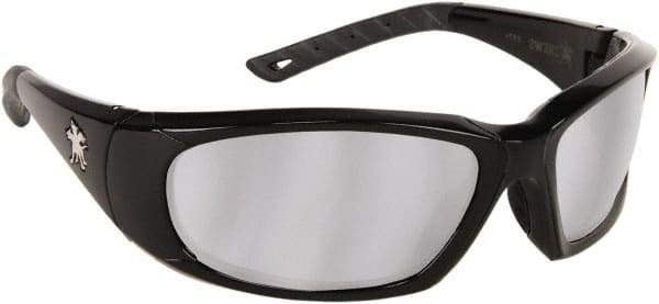MCR Safety - Silver Mirror Lenses, Framed Safety Glasses - Scratch Resistant, Black Polycarbonate/Thermoplastic Rubber Frame, Size Universal, Wrap Around - Americas Industrial Supply