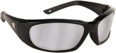 MCR Safety - Silver Mirror Lenses, Framed Safety Glasses - Scratch Resistant, Black Polycarbonate/Thermoplastic Rubber Frame, Size Universal, Wrap Around - Americas Industrial Supply
