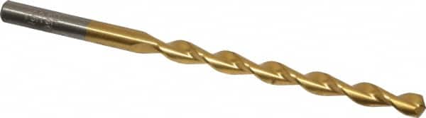 Chicago-Latrobe - 3/16" 135° High Speed Steel Jobber Drill - TiN Finish, Right Hand Cut, Parabolic Flute, Straight Shank, 3-1/2" OAL, Split Point - Americas Industrial Supply