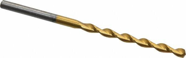Chicago-Latrobe - #30 135° High Speed Steel Jobber Drill - TiN Finish, Right Hand Cut, Parabolic Flute, Straight Shank, 2-3/4" OAL, Split Point - Americas Industrial Supply