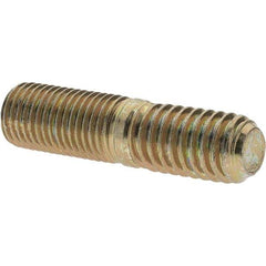 Value Collection - 7/16-20 Long Thread, 7/16-14 Short Thread, 1-3/4" OAL Unequal Double Threaded Stud - Alloy Steel, Zinc Yellow Dichromate Finish, 7/8" Long Thread Length, 3/4" Short Thread Length - Americas Industrial Supply