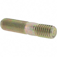 Value Collection - 3/8-24 Long Thread, 3/8-16 Short Thread, 1-3/4" OAL Unequal Double Threaded Stud - Alloy Steel, Zinc Yellow Dichromate Finish, 1" Long Thread Length, 9/16" Short Thread Length - Americas Industrial Supply