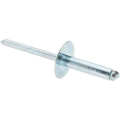 Value Collection - Size 610 Large Flange Dome Head Steel Open End Blind Rivet - Steel Mandrel, 0.501" to 5/8" Grip, 5/8" Head Diam, 0.192" to 0.196" Hole Diam, 0.825" Length Under Head, 3/16" Body Diam - Americas Industrial Supply