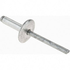 Value Collection - Size 68 Large Flange Dome Head Aluminum Open End Blind Rivet - Aluminum Mandrel, 0.376" to 1/2" Grip, 5/8" Head Diam, 0.192" to 0.196" Hole Diam, 0.7" Length Under Head, 3/16" Body Diam - Americas Industrial Supply