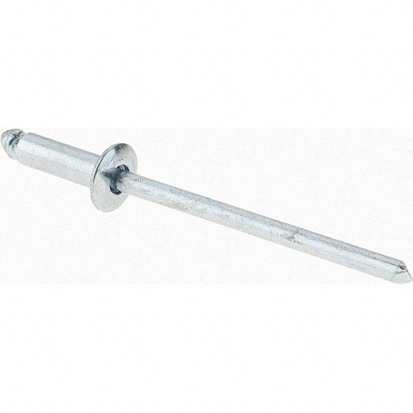 Value Collection - Size 44 Dome Head Steel Open End Blind Rivet - Steel Mandrel, 0.188" to 1/4" Grip, 1/4" Head Diam, 0.129" to 0.133" Hole Diam, 0.4" Length Under Head, 1/8" Body Diam - Americas Industrial Supply