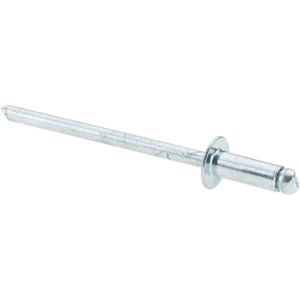 Value Collection - Size 43 Dome Head Steel Open End Blind Rivet - Steel Mandrel, 0.126" to 0.187" Grip, 1/4" Head Diam, 0.129" to 0.133" Hole Diam, 0.337" Length Under Head, 1/8" Body Diam - Americas Industrial Supply