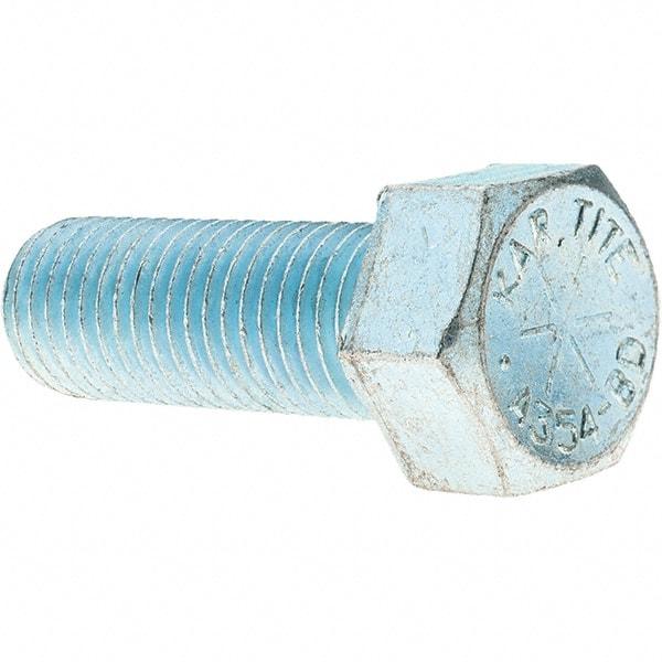 Value Collection - 7/8-9 UNC, 2-1/2" Length Under Head Hex Head Cap Screw - Partially Threaded, Grade 8 Alloy Steel, Zinc-Plated Finish, 1-5/16" Hex - Americas Industrial Supply