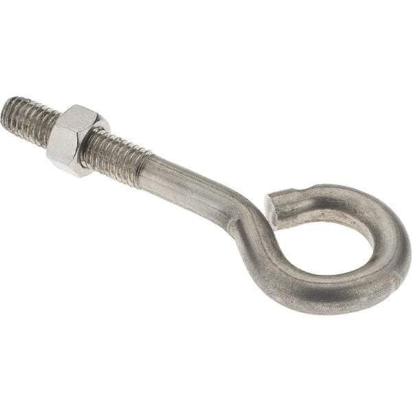 Value Collection - 3/8-16, Stainless Steel Wire Turned Open Eye Bolt - 1-1/2" Thread Length, 3/4" ID, 2-1/2" Shank Length - Americas Industrial Supply