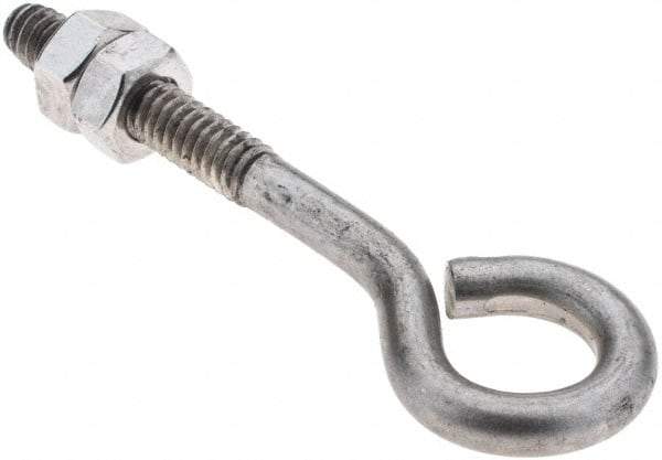 Value Collection - 1/4-20, Stainless Steel Wire Turned Open Eye Bolt - 1-1/4" Thread Length, 1/2" ID, 2" Shank Length - Americas Industrial Supply