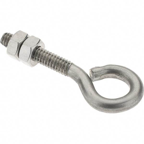 Value Collection - 1/4-20, Stainless Steel Wire Turned Open Eye Bolt - 1-1/4" Thread Length, 1/2" ID, 1-1/2" Shank Length - Americas Industrial Supply