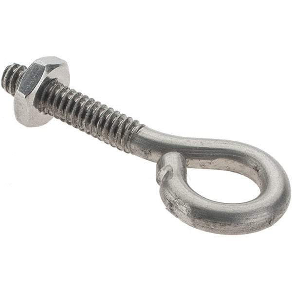 Value Collection - #10-24, Stainless Steel Wire Turned Open Eye Bolt - 7/8" Thread Length, 3/8" ID, 1" Shank Length - Americas Industrial Supply