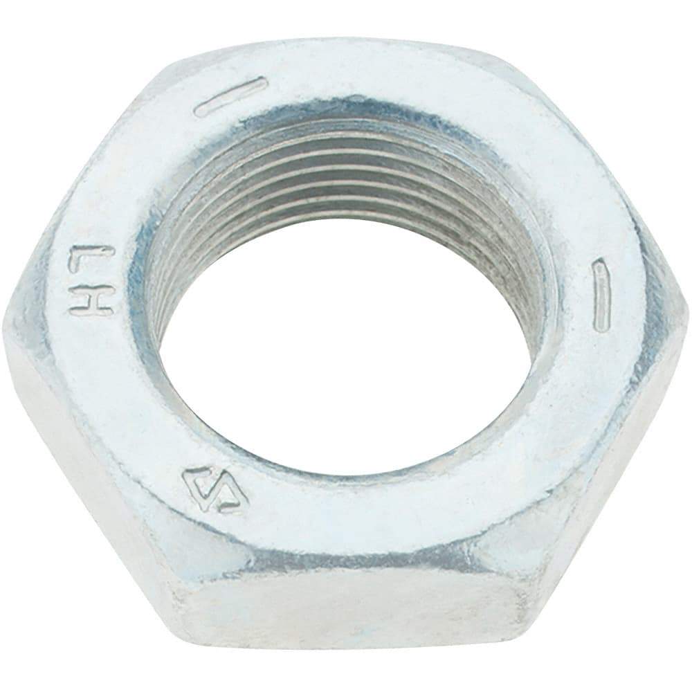 Made in USA - 1-14 UNF Steel Left Hand Hex Jam Nut - 1-1/2" Across Flats, 0.5469" High, Zinc Clear Finish - Americas Industrial Supply