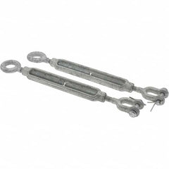 Value Collection - 800 Lb Load Limit, 5/16" Thread Diam, 4-1/2" Take Up, Steel Jaw & Eye Turnbuckle - 9-1/8" Closed Length - Americas Industrial Supply