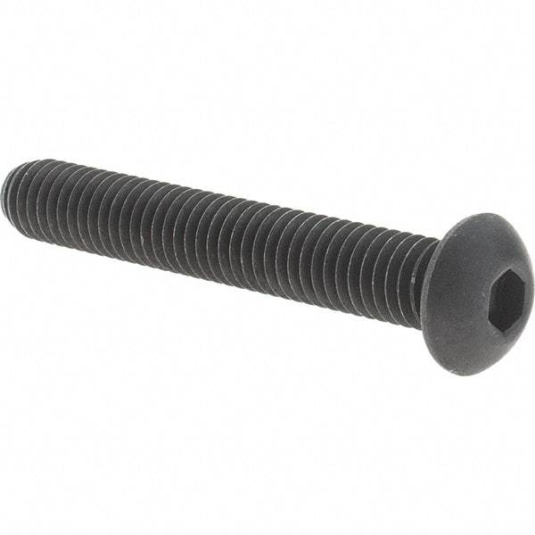 Value Collection - 3/8-16 UNC Hex Socket Drive, Button Screw - Alloy Steel, Black Oxide Finish, Fully Threaded, 2-1/2" Length Under Head - Americas Industrial Supply