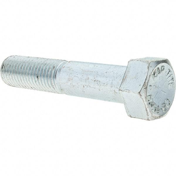 Value Collection - 1-8 UNC, 5" Length Under Head Hex Head Cap Screw - Partially Threaded, Grade 8 Alloy Steel, Zinc-Plated Finish, 1-1/2" Hex - Americas Industrial Supply