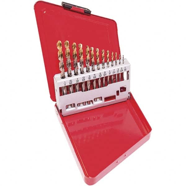 DORMER - 1/16 to 1/4", 118° Point, TiN Finish, High Speed Steel Jobber Length Drill Bit Set - Americas Industrial Supply