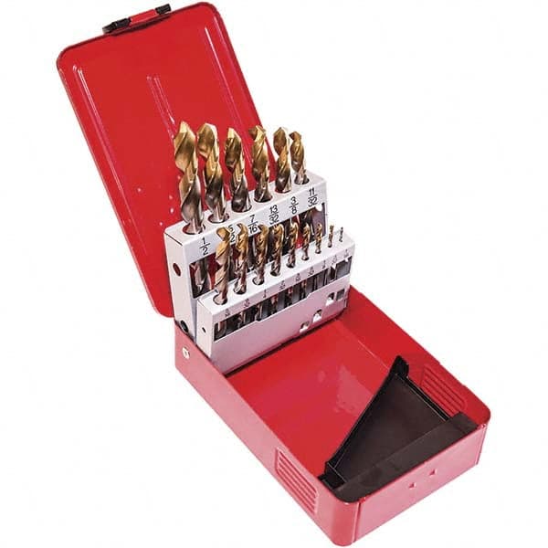 DORMER - 1/16 to 1/2", 118° Point, TiN Finish, High Speed Steel Jobber Length Drill Bit Set - Americas Industrial Supply