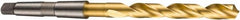 DORMER - 19mm, 2MT 118° Point High Speed Steel Taper Shank Drill Bit - TiN Finish, 135mm Flute Length, 233mm OAL, Spiral Flute, Series A530 - Americas Industrial Supply