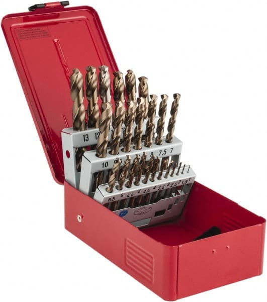 DORMER - 1 to 13mm, 135° Point, Bronze Finish, Cobalt Jobber Length Drill Bit Set - Americas Industrial Supply