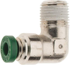 Parker - 5/32" Outside Diam, 1/8 NPTF, Nickel Plated Brass Push-to-Connect Tube Male Elbow - 300 Max psi, Tube to Male NPT Connection, Nitrile O-Ring - Americas Industrial Supply