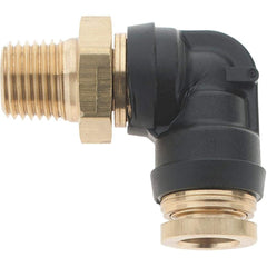 Parker - 3/8" Outside Diam, 1/4 Thread, Brass Push-to-Connect Tube Male Elbow - 250 Max psi, Tube to Male NPT Connection - Americas Industrial Supply