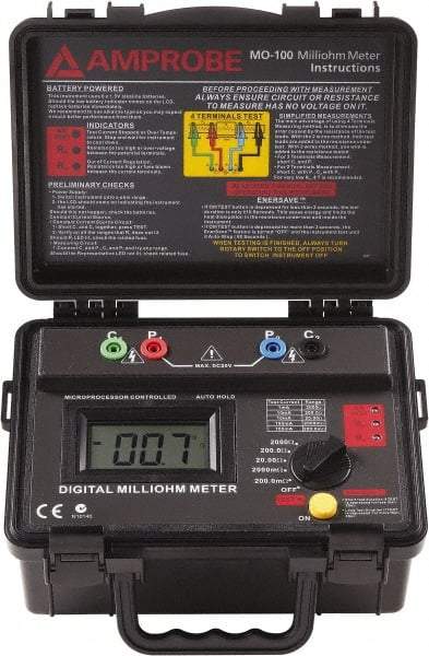 Amprobe - Digital LCD Display, 2,000 Megohm Electrical Insulation Resistance Tester & Megohmmeter - Powered by AA Battery - Americas Industrial Supply