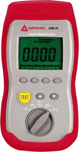 Amprobe - Digital LCD Display, 2,000 Megohm Electrical Insulation Resistance Tester & Megohmmeter - 1,000 VDC Max Test Voltage, Powered by 1.5V AA Battery - Americas Industrial Supply