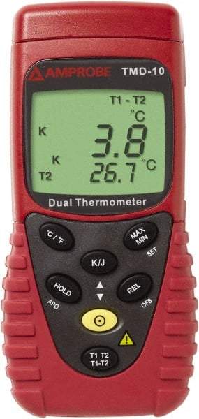 Amprobe - -328 to 2,498°F Temperature Recorder - 5 digit LCD Display, K Thermocouple Sensor, 9V Battery Power - Americas Industrial Supply
