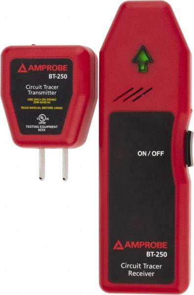 Amprobe - 110 to 110 VAC, Circuit Breaker Finder - 9 Volt, Includes Batteries, Connection Cable, Light Fixture Adapter, Receiver, Socket/Test Lead Adapter with Clips, Transmitter, User Manual - Americas Industrial Supply