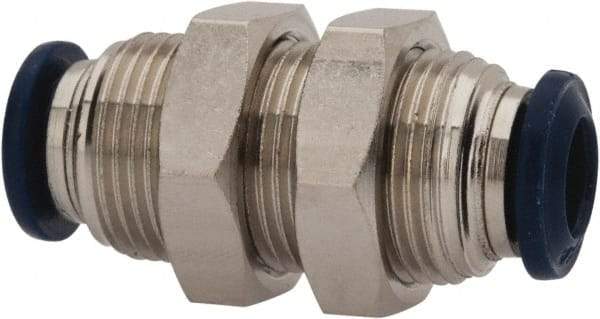 Value Collection - 5/32" Outside Diam, Nickel Plated Brass Push-to-Connect Tube Bulkhead Union - 250 Max psi, Tube to Tube Connection, Buna O-Ring - Americas Industrial Supply