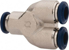 Value Collection - 3/8" Outside Diam, Nickel Plated Brass Push-to-Connect Tube Union Y - 250 Max psi, Tube to Tube Connection, Buna O-Ring - Americas Industrial Supply