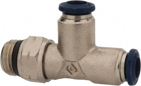 Value Collection - 3/8" Outside Diam, 3/8 Universal, Nickel Plated Brass Push-to-Connect Tube Male Swivel Run Tee - 250 Max psi, Tube to Universal Thread Connection, Buna O-Ring - Americas Industrial Supply